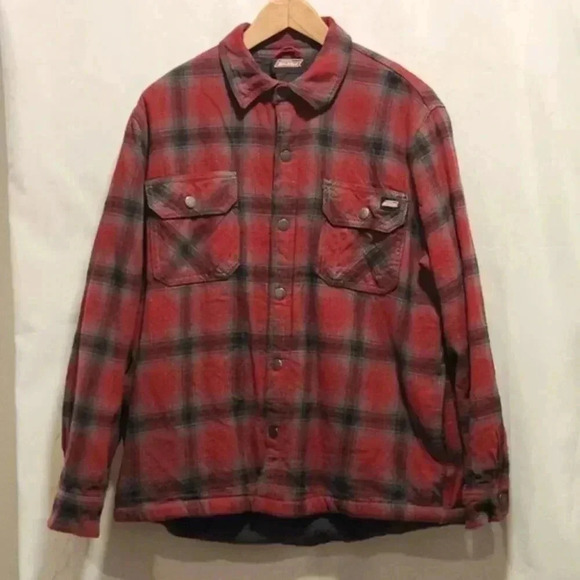 Dickies Men's Size Large Long Sleeve Red Plaid Lined Flannel‎ Button Up Jacket - Picture 1 of 10